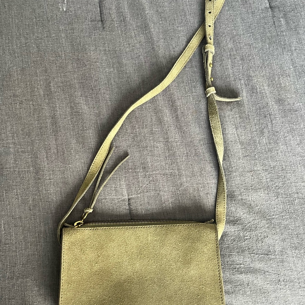 Olive Green Suede Crossbody Bag